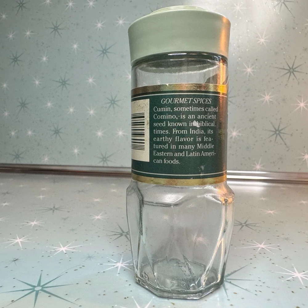 Vintage McCormick Ground Cumin Comino Jar Green Label and Lid Glass Spice Bottle